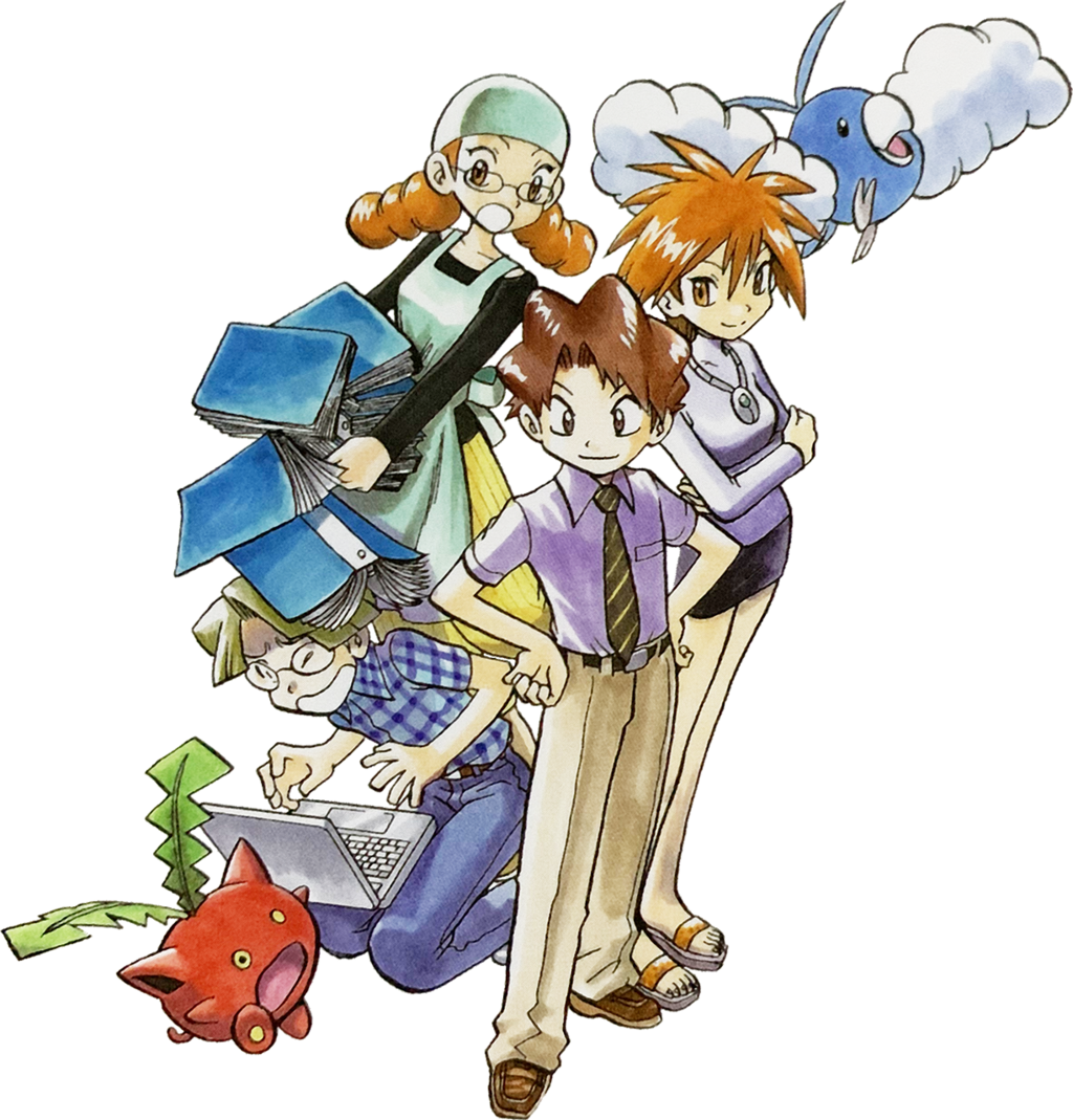 Bill, Celio, Lanette and Brigette in Pokémon Adventures.